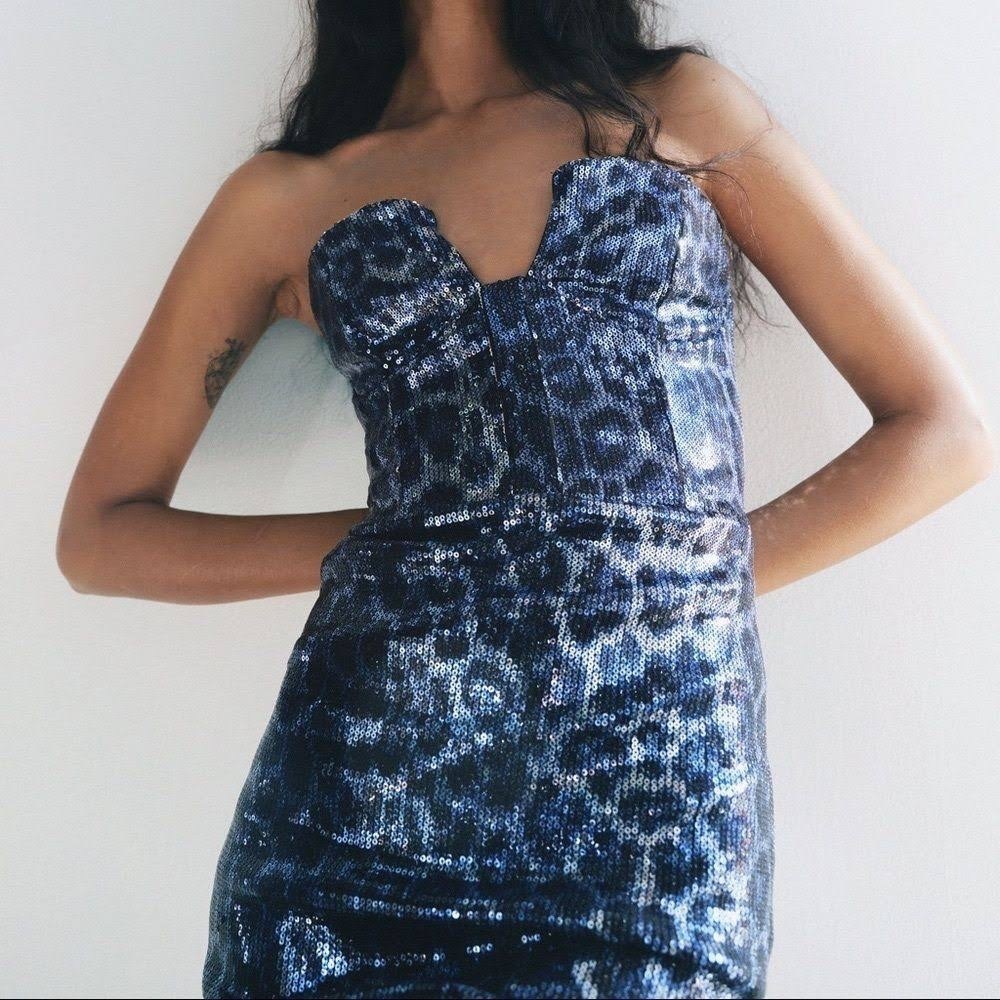 ZARA Strapless Sequin Mini Dress - Leopard